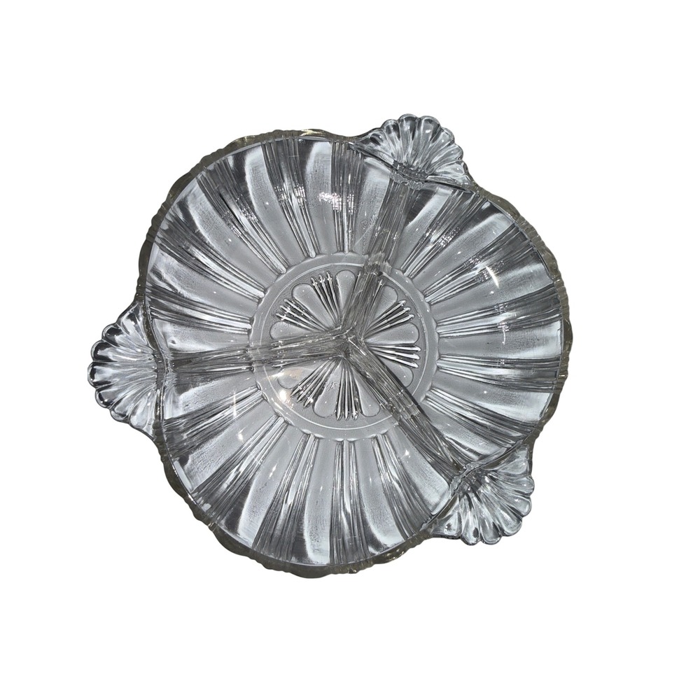 Vintage Hazel Atlas Depression Clear Glass 3 Section Divided Dish